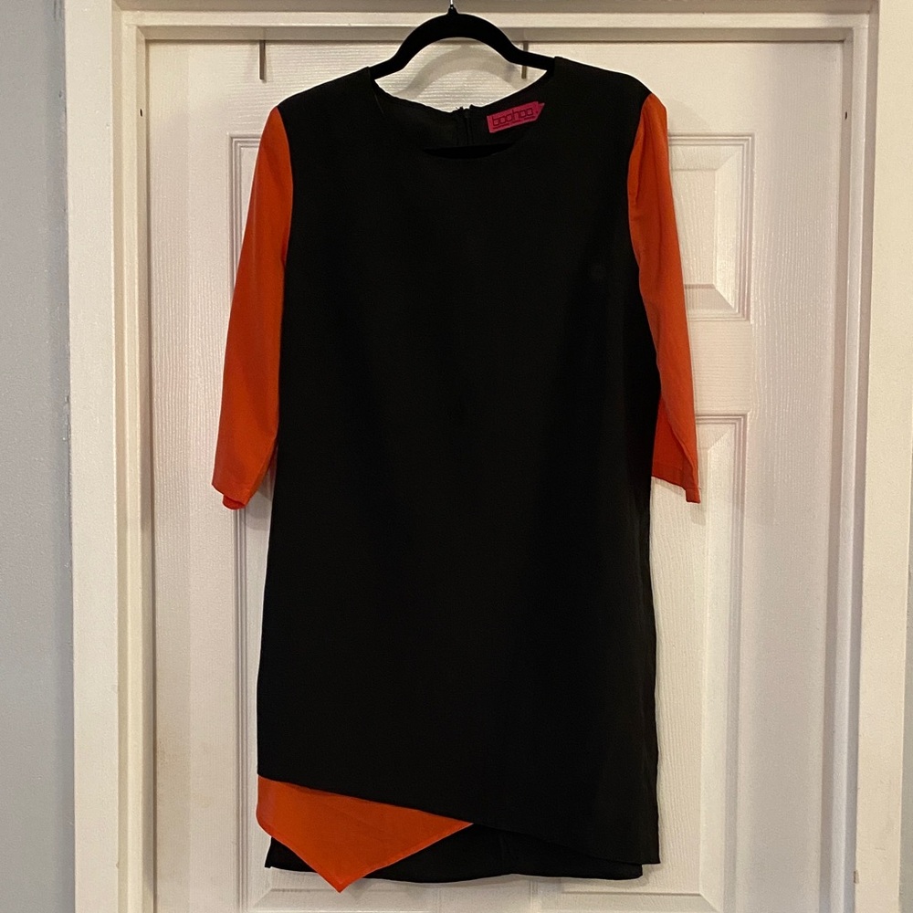 Boohoo Black and Orange Asymmetrical Dress